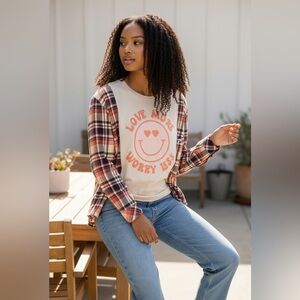 Custom Upcycled Hand bleached Plaid Shirt and Graphic